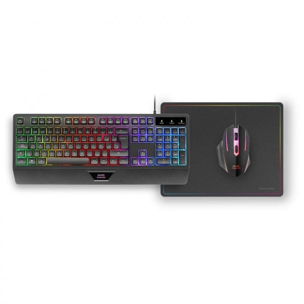 Mars Gaming MCP124 Combo Gaming 3en1 - Teclado H-Mech FRGB - Raton RGB Switches HUANO - Alfombrilla Nanotextil Rainbow - Compatibilidad Multiplataforma - Color Negro 1 pieza(s)