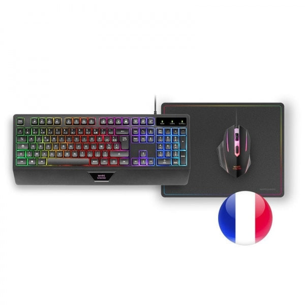 Mars Gaming MCP124 Combo Gaming 3en1 - Teclado H-Mech Ergonomico - Raton RGB Switches HUANO - Alfombrilla Nanotextil Rainbow - Compatibilidad Multiplataforma - Color Negro 1 pieza(s)