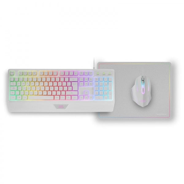 Mars Gaming MCP124 Combo Gaming 3en1 - Teclado H-Mech Ergonomico - Raton RGB Switches HUANO - Alfombrilla Nanotextil Rainbow - Compatibilidad Multiplataforma - Color Blanco 1 pieza(s)