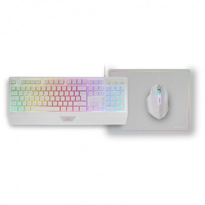 Mars Gaming MCP124 Combo Gaming 3en1 - Teclado H-Mech Ergonomico - Raton RGB Switches HUANO - Alfombrilla Nanotextil Rainbow - Compatibilidad Multiplataforma - Color Blanco 1 pieza(s)