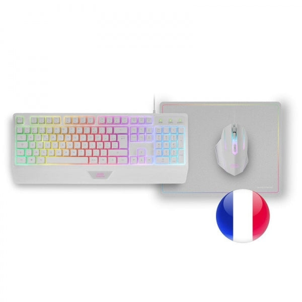 Mars Gaming MCP124 Combo Gaming 3en1 - Teclado H-Mech RGB - Raton Optico HUANO - Alfombrilla Nanotextil Rainbow - Compatibilidad Multiplataforma - Color Blanco 1 pieza(s)