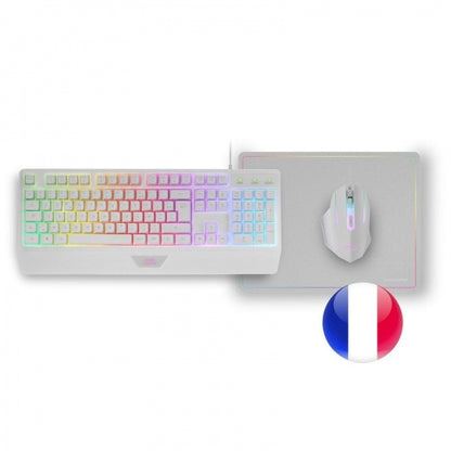 Mars Gaming MCP124 Combo Gaming 3en1 - Teclado H-Mech RGB - Raton Optico HUANO - Alfombrilla Nanotextil Rainbow - Compatibilidad Multiplataforma - Color Blanco 1 pieza(s)