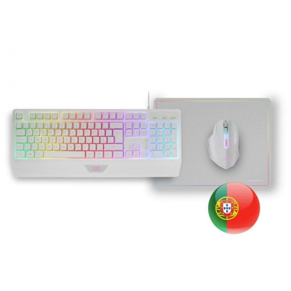 Mars Gaming MCP124 Combo Gaming 3en1 - Teclado H-Mech RGB - Raton RGB Switches HUANO - Alfombrilla Nanotextil Rainbow - Compatibilidad Multiplataforma - Color Blanco 1 pieza(s)