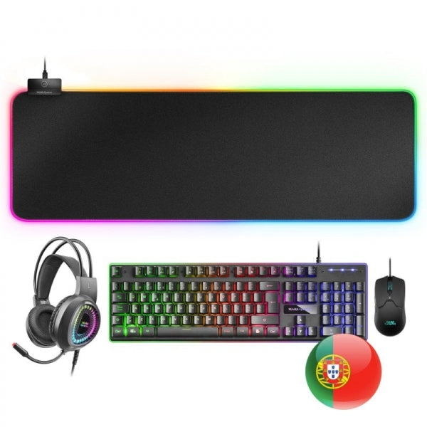 Mars Gaming MCPEXPT Combo Gaming 4 en 1 - Teclado H-MECH FRGB - Raton 10K DPI Ultraligero - Auriculares RGB FLOW - Alfombrilla XXL RGB - Compatibilidad Multiplataforma - Color Negro 1 pieza(s)