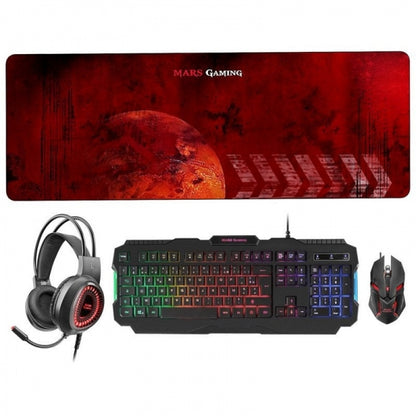 Mars Gaming MCPRGB2 Combo Gaming - Teclado RGB Rainbow - Raton 4000DPI RGB Flow - Auriculares RGB Flow - Alfombrilla XXL - Maxima compatibilidad - Color Varios 1 pieza(s)