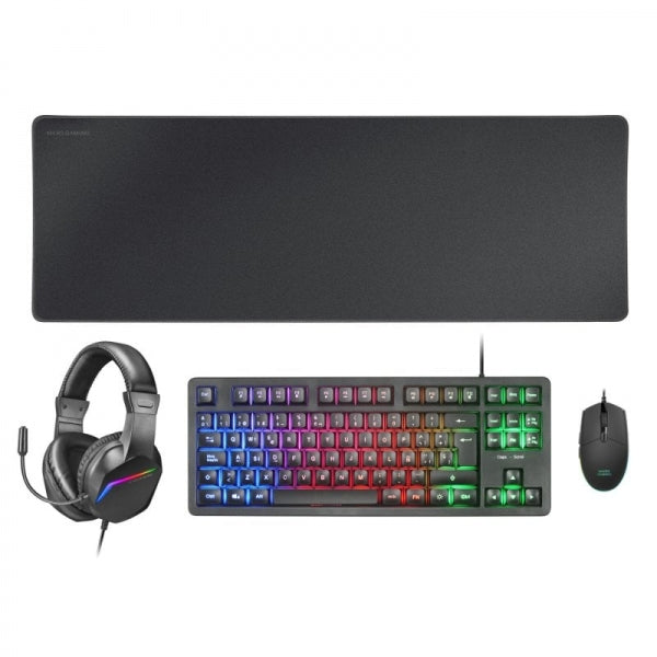 Mars Gaming MCP-RGB3 Combo Gaming 4en1 - Teclado TKL H-Mech LED FRGB - Raton Ultraligero RGB 3200 DPI - Auriculares Sonido Inmersivo - Alfombrilla XXL - Color Negro 1 pieza(s)