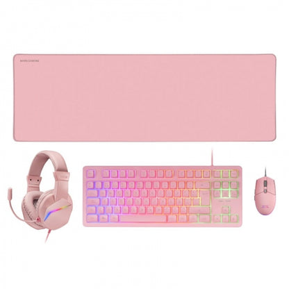 Mars Gaming MCP-RGB3 Combo Gaming 4en1 - Teclado TKL H-Mech - Raton 3200 DPI RGB - Auriculares FRGB con Cancelacion de Ruido - Alfombrilla XXL Antideslizante - Color Rosa 1 pieza(s)