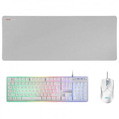 Mars Gaming MCPX Combo Gaming Premium - Teclado H-MECH - Raton 10K DPI - Alfombrilla XXL - Iluminacion FRGB - Multiplataforma - Color Blanco 1 pieza(s)