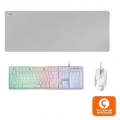 Mars Gaming MCPX Combo Gaming Premium - Teclado Hibrido H-MECH - Raton 10K DPI Ultra Ligero - Alfombrilla XXL - Iluminacion FRGB Rainbow - Color Blanco 1 pieza(s)