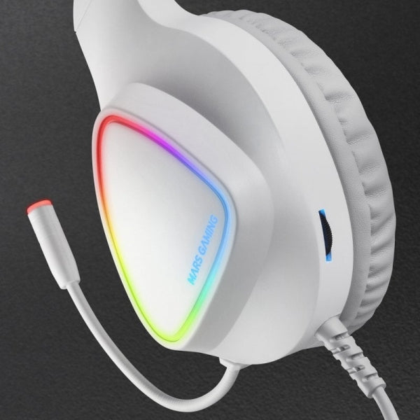 Mars Gaming MH122 Auriculares Gaming - Sonido Hi-Fi Ultra-Bass - Iluminacion FRGB - Cancelacion de Ruido Pasiva - Compatibilidad Total - Color Blanco 1 pieza(s)