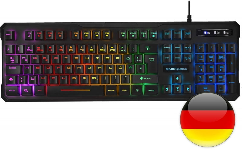 Mars Gaming MK218 Teclado Gaming - Retroiluminacion RGB 9 Efectos - Tecnologia H-MECH - Antighosting Completo - Compatible con Windows, Mac, Linux y Consolas - Aleman - Color Negro 1 pieza(s)