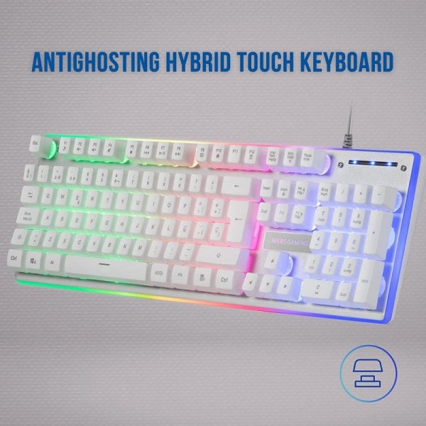 Mars Gaming - MK220W Blanco  Teclado Gaming H-Mech  FRGB Rainbow y Halo  Antighosting  Idioma Español