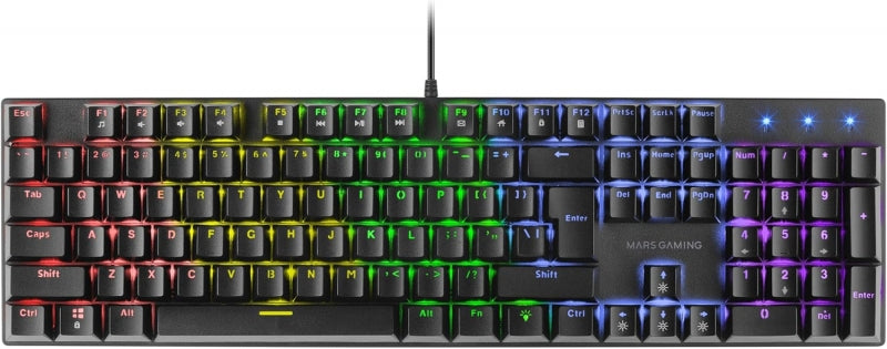 Mars Gaming MK422 Teclado Gaming Mecanico - Iluminacion RGB 12 Efectos - Teclas Doble Inyeccion - Switches Antipolvo - Anti-Ghosting Avanzado - Multiplataforma - Color Negro 1 pieza(s)