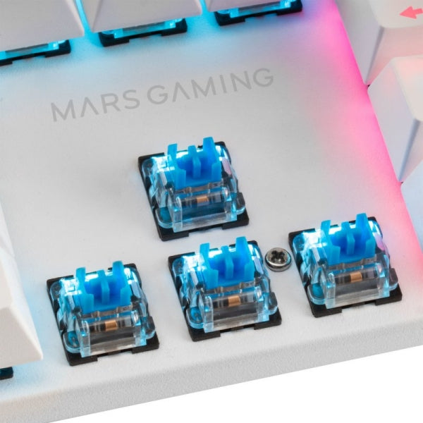 Mars Gaming - MK422 Blanco Teclado Mecánico Gaming RGB Antighosting Switch Mecánico Azul Idioma Español