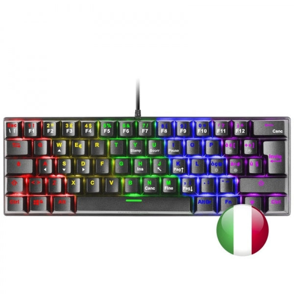 Mars Gaming MK60 Teclado Gaming Mecanico - Ultra-compacto 60% - Iluminacion RGB - Switches Antipolvo - Teclas Imborrables - Anti-ghosting Avanzado - Multiplataforma - Italiano - Color Negro 1 pieza(s)