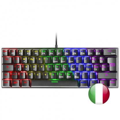 Mars Gaming MK60 Teclado Gaming Mecanico - Ultra-compacto 60% - Iluminacion RGB - Switches Antipolvo - Teclas Imborrables - Anti-ghosting Avanzado - Multiplataforma - Italiano - Color Negro 1 pieza(s)