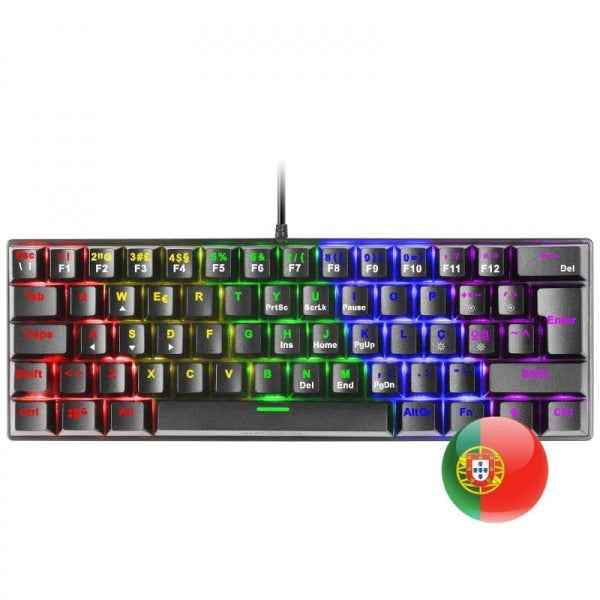 Mars Gaming MK60 Teclado Gaming Mecanico - Ultra-compacto 60% - Iluminacion RGB - Switches Antipolvo - Teclas Imborrables - Anti-ghosting Avanzado - Multiplataforma - Portugues - Color Negro 1 pieza(s)