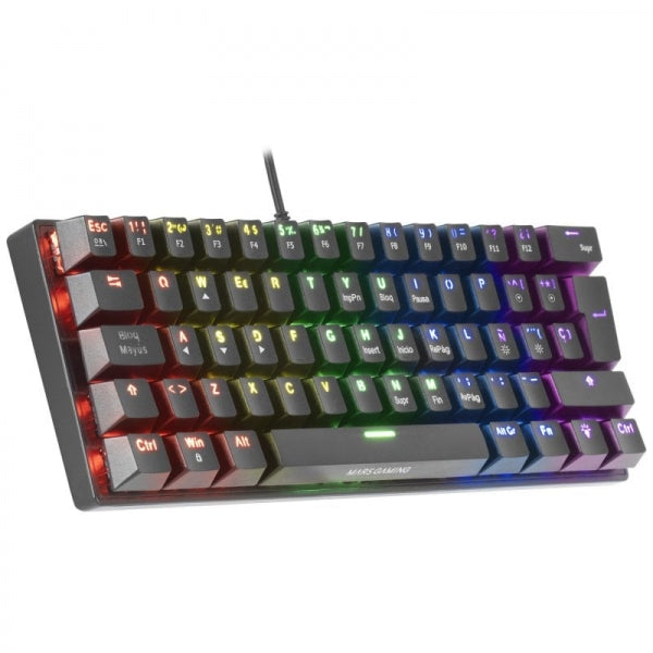 Mars Gaming MK60 Teclado Gaming Mecanico - Ultra-Compacto 60% - Switches Antipolvo - Iluminacion RGB - Teclas Imborrables - Anti-Ghosting Avanzado - Frances - Color Negro 1 pieza(s)