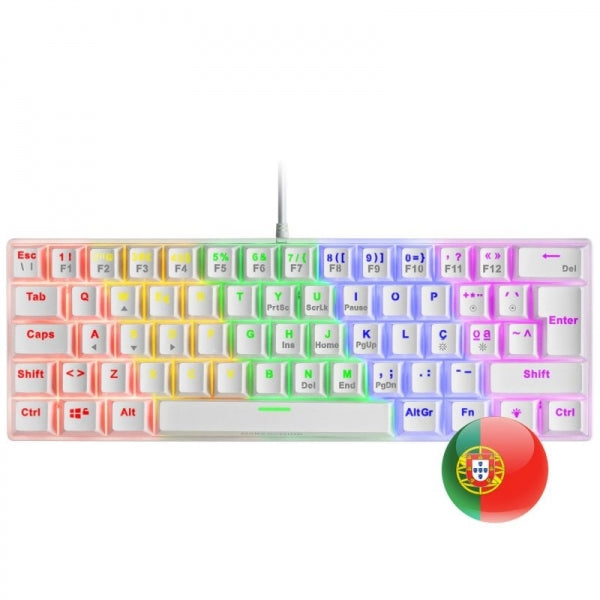 Mars Gaming MK60 Teclado Gaming Mecanico - Ultra-Compacto 60% - Switches Antipolvo - Iluminacion RGB - Teclas Imborrables - Anti-Ghosting Avanzado - Portugues - Color Blanco 1 pieza(s)