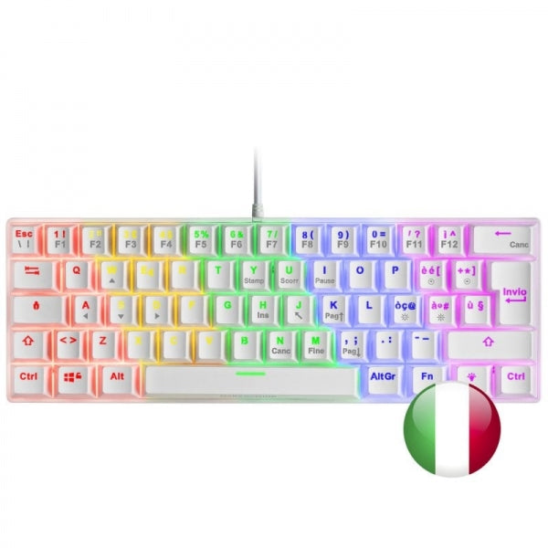 Mars Gaming MK60 Teclado Gaming Mecanico - Ultra-compacto 60% - Iluminacion RGB - Switches Antipolvo - Teclas Imborrables - Anti-ghosting Avanzado - Italiano - Color Blanco 1 pieza(s)