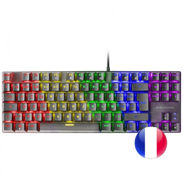 Mars Gaming MK80 Teclado Gaming Mecanico - TKL Compacto - Iluminacion RGB - Teclas Imborrables - Switches Antipolvo - Multiplataforma - Anti-Ghosting Avanzado - Frances - Color Negro 1 pieza(s)