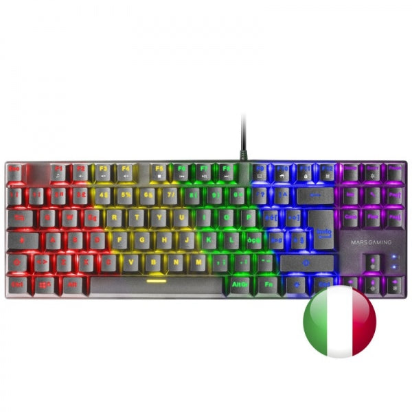 Mars Gaming MK80 Teclado Gaming Mecanico - TKL Compacto - Iluminacion RGB - Teclas Imborrables - Switches Antipolvo - Multiplataforma - Anti-Ghosting Avanzado - Italiano - Color Negro 1 pieza(s)