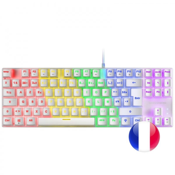 Mars Gaming MK80 Teclado Gaming Mecanico - Compacto TKL - Iluminacion RGB - Teclas Doble Inyeccion - Switches Antipolvo - Multiplataforma - Anti-ghosting Avanzado - Frances - Color Blanco 1 pieza(s)