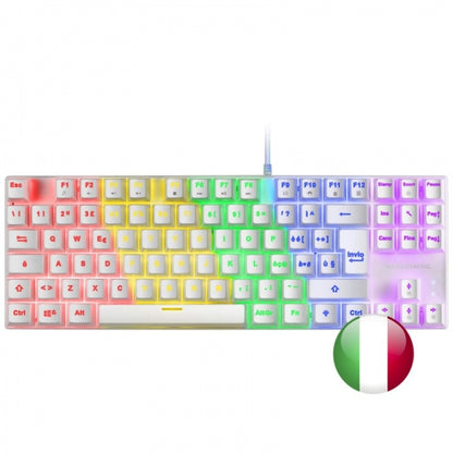 Mars Gaming MK80 Teclado Gaming Mecanico - TKL Compacto - Iluminacion RGB - Teclas Imborrables - Switches Antipolvo - Multiplataforma - Anti-Ghosting Avanzado - Italiano - Color Blanco 1 pieza(s)