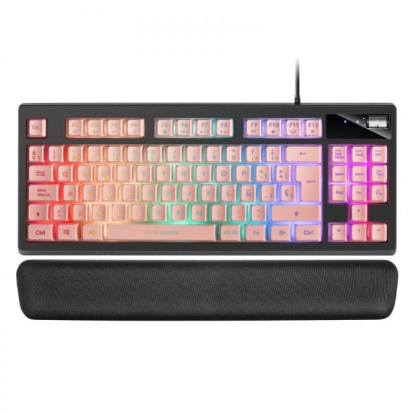 Mars Gaming - MKAXPES Teclado Compacto TKL H-Mech Iluminación RGB 9 Efectos Reposamuñecas Gel Rosa Idioma Español