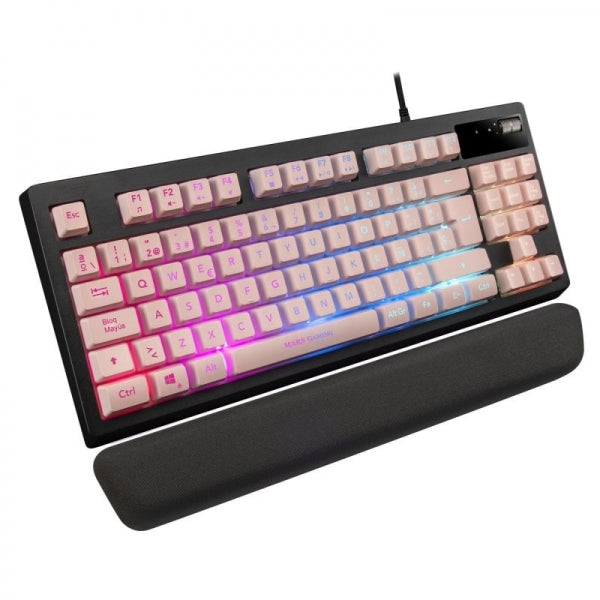 Mars Gaming - MKAXPES Teclado Compacto TKL H-Mech Iluminación RGB 9 Efectos Reposamuñecas Gel Rosa Idioma Español