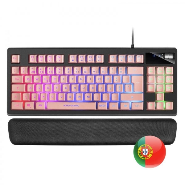 Mars Gaming MKAX Teclado Gaming - Iluminacion RGB 9 Efectos - Diseño Compacto TKL - Tecnologia H-Mech - Control de Volumen Roller - Reposamuñecas Memory Gel - Portugues - Color Negro 1 pieza(s)