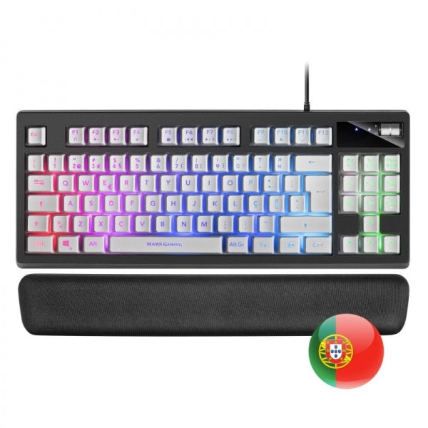 Mars Gaming MKAX Teclado Gaming - Iluminacion RGB 9 Efectos - Diseño Compacto TKL - Tecnologia H-Mech - Control de Volumen Roller - Reposamuñecas Memory Gel - Portugues - Color Negro 1 pieza(s)