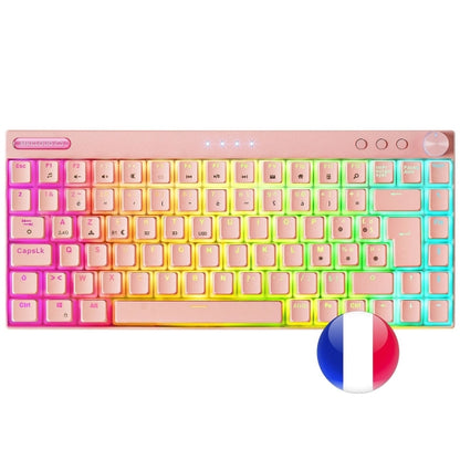 Mars Gaming Teclado Premium - Triple Conexion - Tamaño Ultra-Compacto 75% - Switch Outemu SQ Pro Azul - Iluminacion RGB - Bateria 200h - Frances - Color Rosa 1 pieza(s)