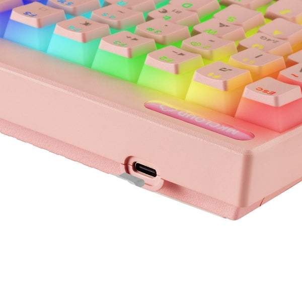 Mars Gaming Teclado Premium - Triple Conexion - Tamaño Ultra-Compacto 75% - Switch Outemu SQ Pro Azul - Iluminacion RGB - Bateria 200h - Frances - Color Rosa 1 pieza(s)