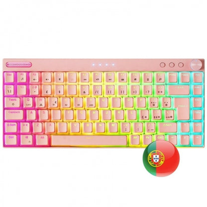 Mars Gaming Teclado Premium - Triple Conexion - Tamaño Ultra-Compacto 75% - Switches Mecanicos Antipolvo - Iluminacion RGB Chroma - Bateria 200h - Portugues - Color Rosa 1 pieza(s)