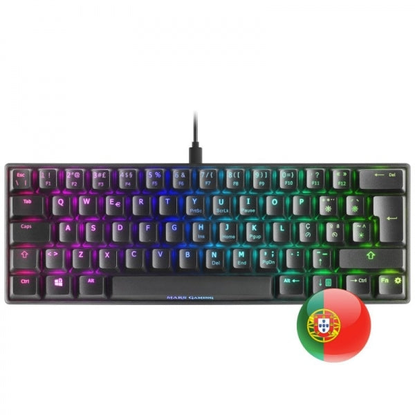 Mars Gaming MKMINI Teclado Gaming Ultra-Compacto - Switches Mecanicos OUTEMU PRO - Iluminacion FULL RGB CHROMA - USB-C Extraible - Multiplataforma - Portugues - Color Negro 1 pieza(s)