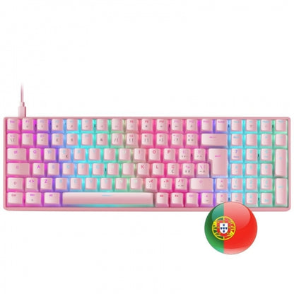 Mars Gaming MKULTRA Teclado Gaming Premium - Tamaño Compacto 96% - Teclas PBT Pudding - Iluminacion RGB Chroma - Switches OUTEMU SQ - USB-C Extraible - Portugues - Color Rosa 1 pieza(s)