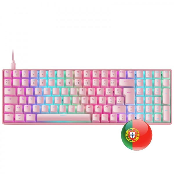 Mars Gaming MKULTRA Teclado Gaming Premium - 96% Compacto - Teclas PBT Pudding - Iluminacion RGB Chroma - Switches OUTEMU SQ - USB-C Extraible - Multiplataforma - Portugues - Color Rosa 1 pieza(s)