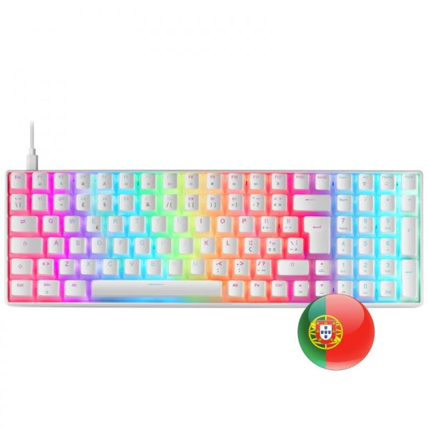 Mars Gaming MKULTRA Teclado Gaming Premium - 96% Compacto - Teclas PBT Pudding - Iluminacion RGB Chroma - Switches OUTEMU SQ - USB-C Extraible - Multiplataforma - Portugues - Color Blanco 1 pieza(s)