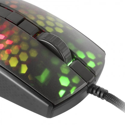 Mars Gaming - MMR Negro Ratón Gaming RGB Chroma Estructura Translúcida Ultra-ligera 58g 12800 DPI Switches Mecánicos HUANO