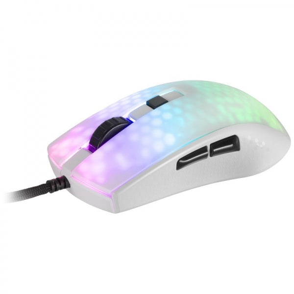 Mars Gaming - MMRW Blanco  Ratón Gaming RGB Chroma Estructura Translúcida Ultra-ligera 58g 12800 DPI Switches Mecánicos HUANO