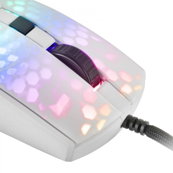 Mars Gaming - MMRW Blanco  Ratón Gaming RGB Chroma Estructura Translúcida Ultra-ligera 58g 12800 DPI Switches Mecánicos HUANO