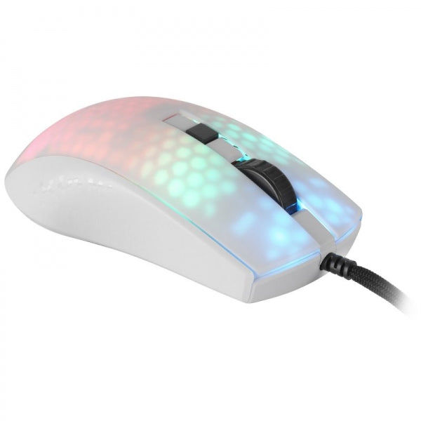 Mars Gaming - MMRW Blanco  Ratón Gaming RGB Chroma Estructura Translúcida Ultra-ligera 58g 12800 DPI Switches Mecánicos HUANO