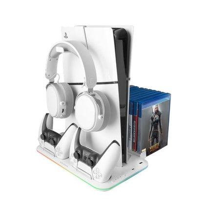 Mars Gaming MPS5-B2 Soporte Multifuncion para PS5 - Carga Dual - Refrigeracion Silenciosa - Iluminacion RGB - Soporte Auriculares - Organizador 15 Juegos - Color Blanco 1 pieza(s)