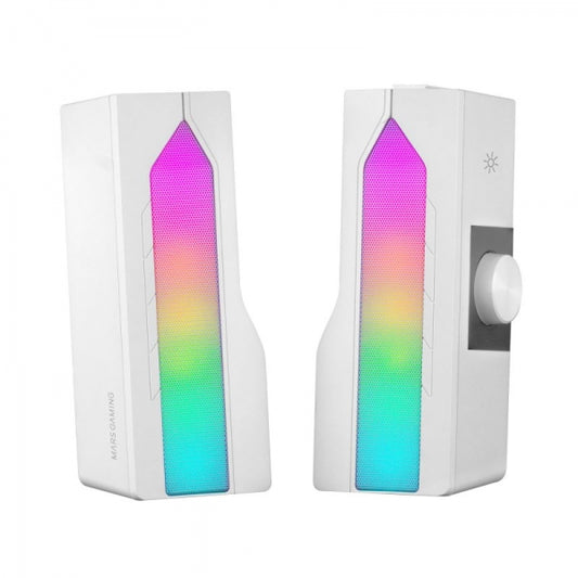 Mars Gaming - MSDUOW Barra de Sonido + Altavoces Gaming 2.0 RGB Mesh Bluetooth 5.0 y Jack Sonido DSP 15W  Blanco