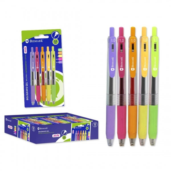 Bismark Pack de 5 Boligrafos Retractiles Tinta Gel - Punta 1.0mm - Escritura Suave - Colores Neon Surtidos 1 pieza(s)