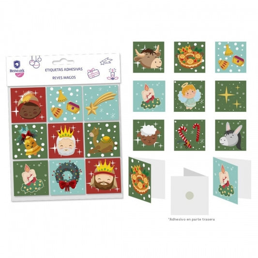 Bismark Pack de 9 Tarjetas de Felicitacion Navideña - Adhesivo en la Parte Trasera - Diseños Variados 1 pieza(s)