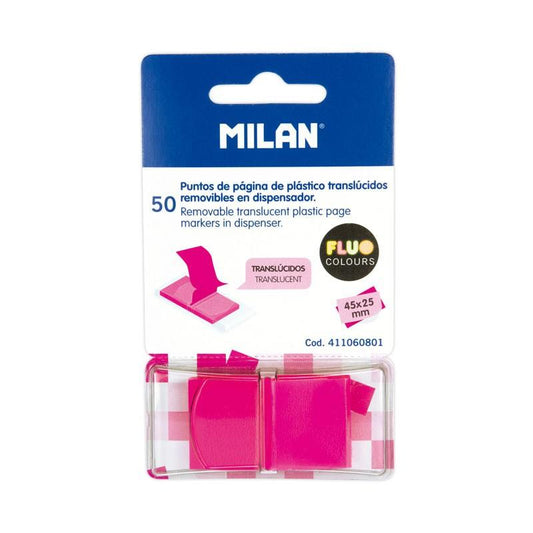 Milan - MILAN MARCADORES DE PÁGINA REMOVIBLES 50 PUNTOS 45X25MM ROSA TRASLÚCIDO