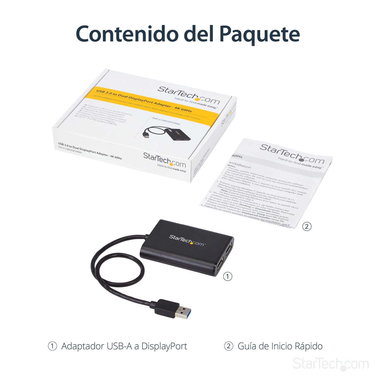 StarTech.com - Adaptador Gráfico Externo USB 3.0 a DisplayPort Doble 4K60 DisplayLink - Cable Conversor USB 3.0 a DP de Vídeo