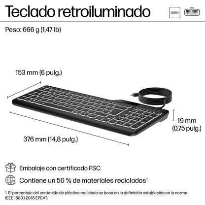 HP Teclado con cable retroiluminado multidispositivo 405